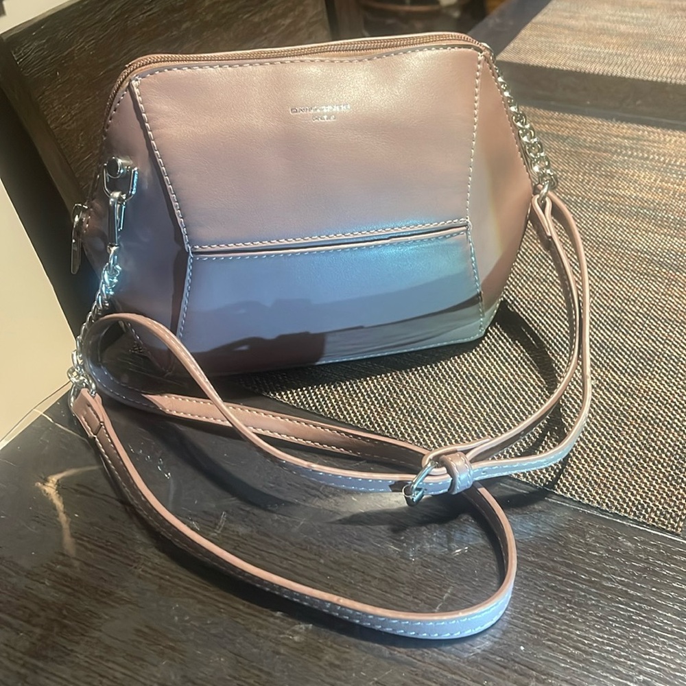 Lavender crossbody purse. PU leather with adjustable or removable strap.